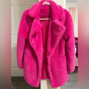 Vibrant Pink Faux Fur Coat